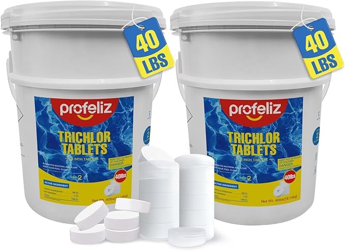 PROFELIZ 3 Inch Pool Chlorine Tablets, Slow-Dissolving Spa Sanitizer Eliminate Bacteria Algae Stabilized Chlorine for Swimming Pools Hot Tubs Spa Treatment (80lbs)