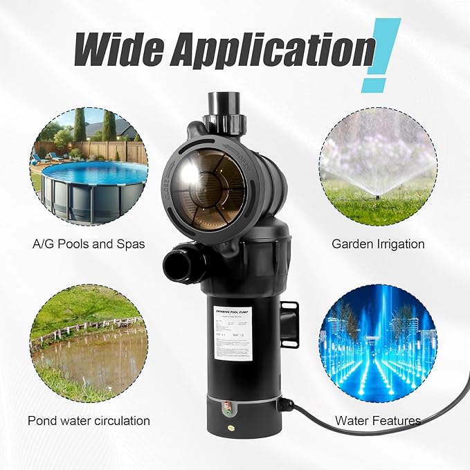 DoE-Compliant CEC approved PureBy Pool Motor Pump, 2HP Variable 2 Speed 115v 5160GPH Above Ground Pool Pump with 1.25" & 1.5" NPT Unions