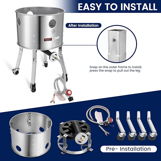 ARC 52QT Stainless Steel Stockpot With 200,000BTU Propane Burner, Seafood Boil Pot and Burner with Basket and Steamer Rack, Cookware for Crawfish Crab Shrimp Lobster Boil, Turkey Fryer, Tamale Steamer