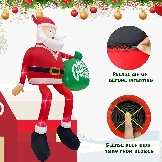 OurWarm 15FT Christmas Inflatable Outdoor Decoration, Climbing Santa Giant Christmas inflatables Christmas Blow Ups with LED Lights, Inflatable Christmas Decorations Outdoor for Lawn Yard Xmas Decor
