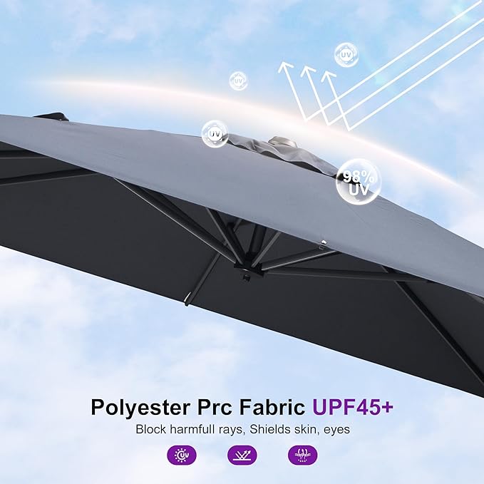 PURPLE LEAF 8' X 8' Patio Umbrella with In-ground Base for Pool 7' High Offset Outdoor Cantilever Umbrella Swimming Pool Umbrella with 360°Rotation for Poolside Grey