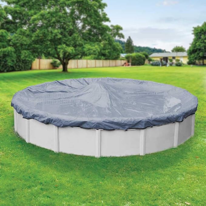 Robelle 21 ft Commercial Blue Winter Pool Cover for Above Ground Pools, 4 ft Overlap (25 ft Cover Size), Solid 12 x 12 Scrim, 3.7 oz/yd2, 18-Year Warranty, Style: 3421-4A