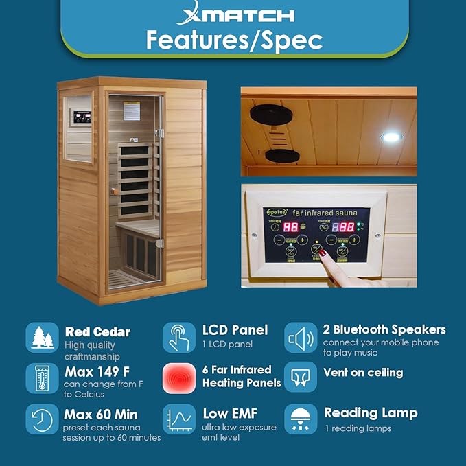 Saunas 909Mini Far Infrared Sauna, Indoor Dry Sauna (Red Cedar, 1 Person Mini Size Left Door)