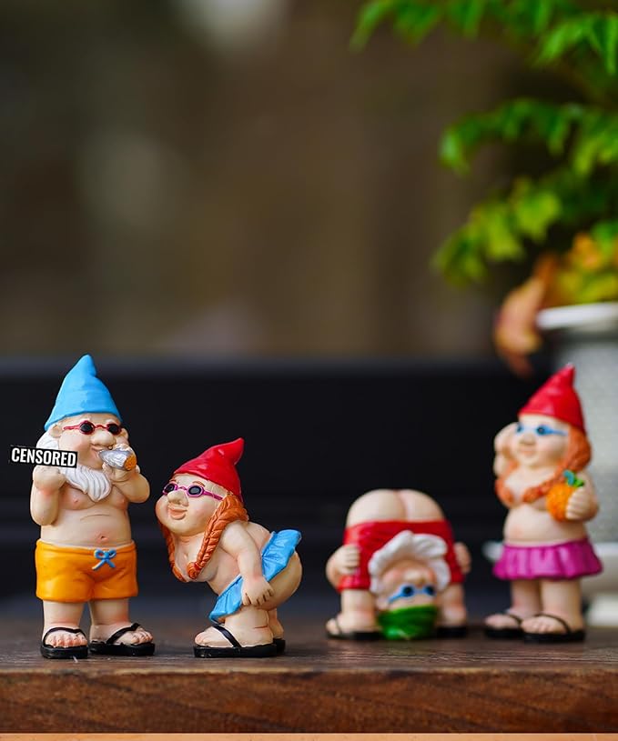 Gnome Garden Decor Outdoor Statues: Funny Figurines for Ornaments Patio Lawn Office Indoor Accessories(4 Pack) - Gifts for Mother Grandma