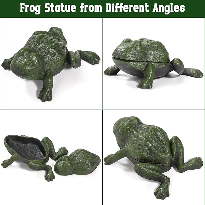 Cast Iron Frog Key Hider, Decorative Outdoor Hidden Keys Holder, Small Frog Statue and Key Hiders Outside, Animal Shaped Garden Spare Keys Storage for Indoor Yard Patio Decor, Green