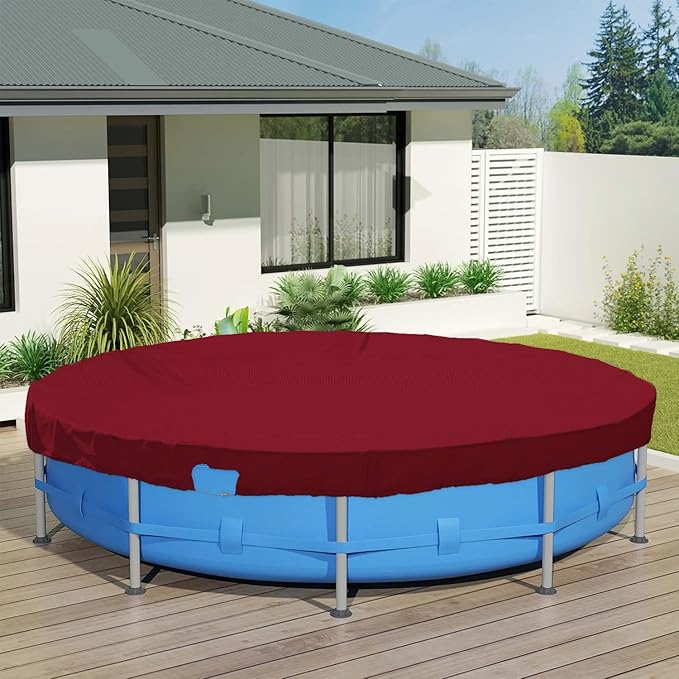ECOOPTS 15 ft Waterproof Round Polyester Pool Cover for Above Ground Pools, Swimming Pool Cover Protector Winter Safety Cover (Red)