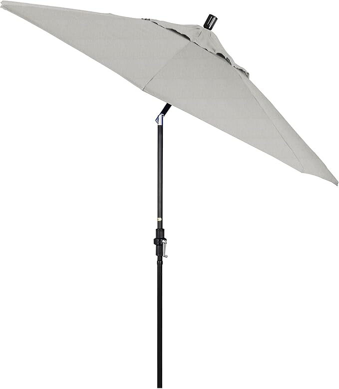 California Umbrella 9' Round Aluminum Pole Fiberglass Rib Market Umbrella, Crank Lift, Collar Tilt, Black Pole, Sunbrella Spectrum Mist
