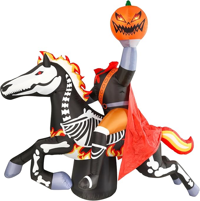 WBHome 9 Ft Halloween Inflatable Headless Horseman Outdoor Decorations, Day of The Dead Blow Up Yard Decor with Built-in LED Light (Plug in) for Lawn Home Dia de Los Muertos Party Indoor Outdoor