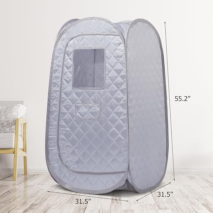 Smartmak Portable Steam Sauna Tent, Full Body Personal Home Spa, Lightweight Foldable Steam Room for Detox Therapy, Steamer NOT Included (L 31.5” * W 31.5” * H 55.2” Grey)