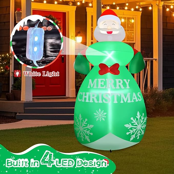 2025 Christamas Inflatable Santa Claus 8FT Santa Holding A Gift Bag Christamas Inflatables Outdoor Decoration Xmas Santa Blow Up Yard Decorations Built-in 4 LEDs for Holiday Party Yard Garden Lawn