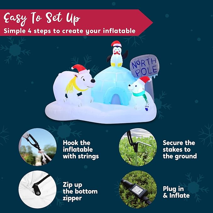 Joiedomi 6 FT Long Christmas Inflatable North Pole with Build-in LEDs, Blow Up Inflatable Polar Bears & Penguin for Xmas Party Indoor, Outdoor, Yard, Garden, Lawn Décor, Holiday Season Decorations