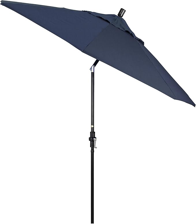 California Umbrella 9' Round Aluminum Pole Fiberglass Rib Market Umbrella, Crank Lift, Collar Tilt, Black Pole, Sunbrella Spectrum Mist