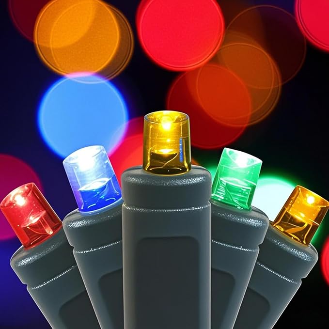 50 LED 5MM Multicolor Christmas Lights, 17FT Indoor/Outdoor String Light, Mini Lights for Garden, Patio, Christmas Trees - Green Wire, Commercial Grade, UL Listed