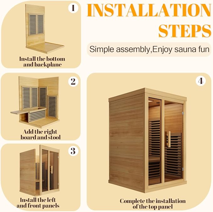 Far Infrared Wooden Sauna Low EMF- 2 Person Personal Sauna for Home Use, Full Spectrum Infrared Sauna, Dual Tempered Glass & Bluetooth Speakers - Indoor Sauna 2000W, Natural Wood