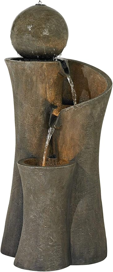 Sphere Curve 39 1/2" High Large Modern Zen Indoor Outdoor Decor Faux Stone Floor Fountain with Light LED Waterfall Cascading Water Feature for Outside Garden Patio Yard Backyard - John Timberland