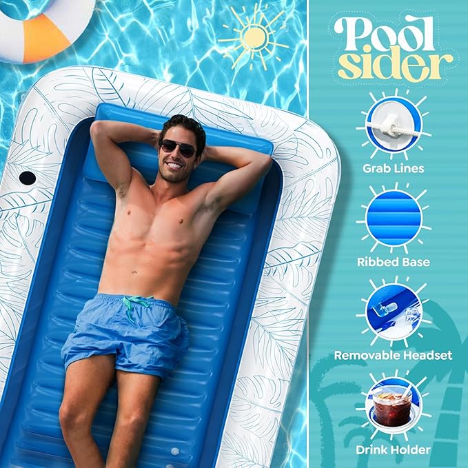 Premium Inflatable Tanning Pool Lounger | Large Inflatable Tanning Bed for Adults - 4 in 1 Multipurpose Suntan Tub | Pool Floats Adults, Inflatable Pool Float | Tanning Float - Sunbathing Pool Raft
