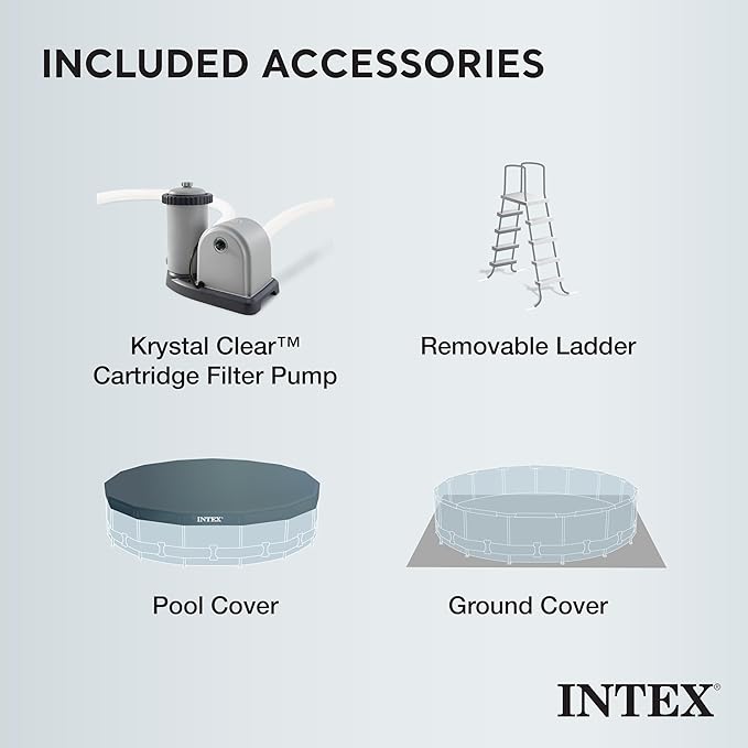 Intex 26731EH Prism Frame Premium Above Ground Swimming Pool Set: 18ft x 48in – Includes 1500 GPH Cartridge Filter Pump – Removable Ladder – Pool Cover – Ground Cloth