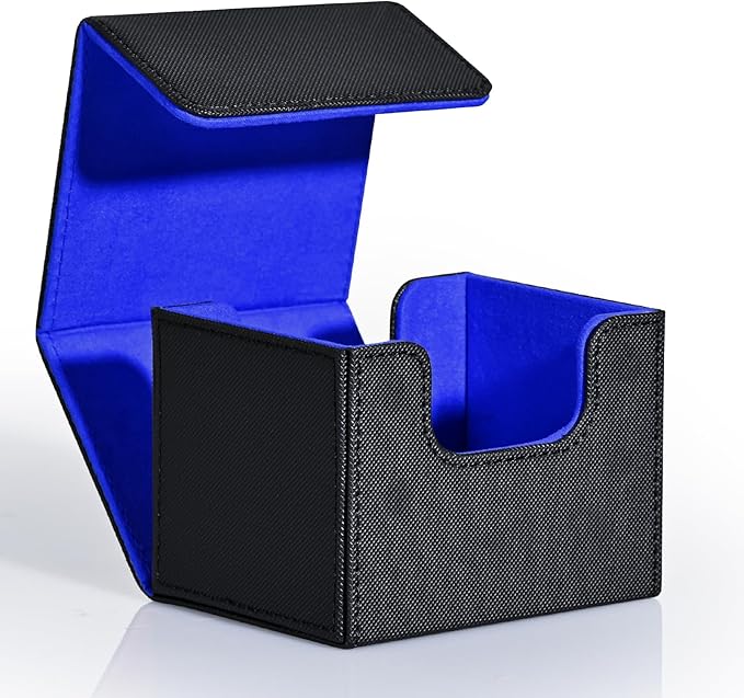 ZLCA Card Deck Box for MTG, Commander Deck Case Holds 120+ Single Sleeved Cards, Leather Magnetic Storage Box Fits for CCG TCG Sport Card (Black& Blue)