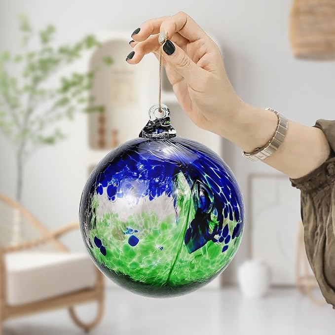 Kesywale 7 x 6 Inch Garden Hanging Gazing Ball Decorative Witch Ball Indoor Outdoor Ornament Home Décor (6", Blue-Green)