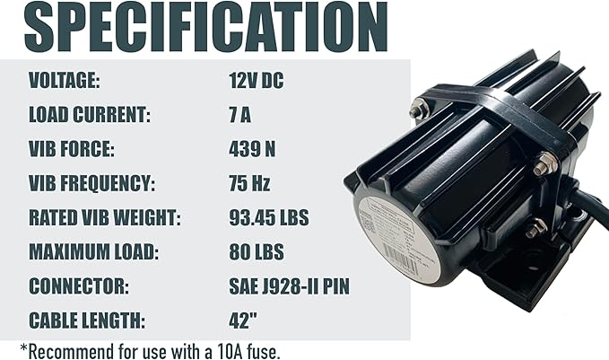 VIB80 12VDC Vibrator Vibration Motor for Salt Sand Spreader and Concrete Mixer 75Hz 80LBS