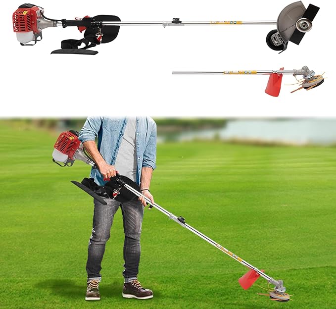 Weed Trimmer/Grass Cutter/Lawn Edger, 26CC 0.65KW 8500r Single Cylinder Air Cooled 2-Cycle Gasoline Engine with 2 Blade Heads, Handle & Shoulder Strap