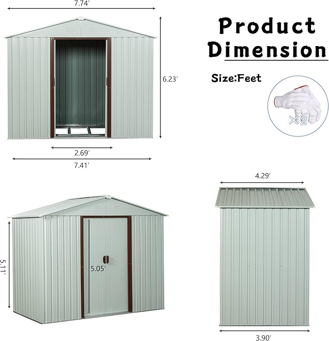 8x4 FT Outdoor Storage Shed,Metal Tool Cabinet with Foundation and Vents,Sliding Doors & Padlock,Waterproof Oversized Shelter for Shovels,Umbrellas,White