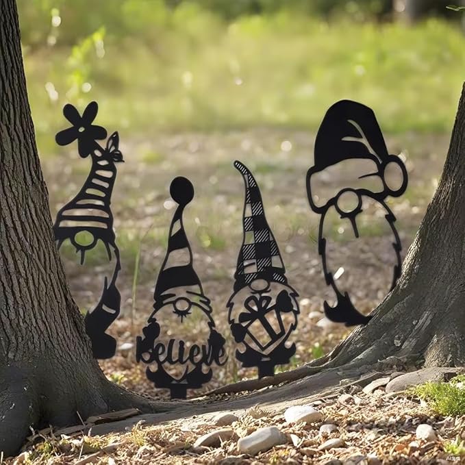 4pcs Metal Garden Gnomes Outdoor Funny Gnome Statues for Yard Art Large Size Decorative Garden Stakes