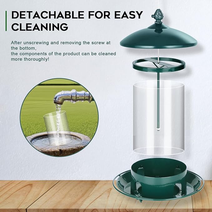 Metal Bird Feeders for Outdoors Hanging, 1.8 Lb Capacity Weather Resistant Wild Bird Feeder with 360 Degree Feeding Tray, Green