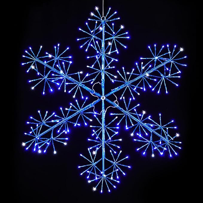 30’’ Christmas Snowflake Lights Outdoor, Pre-lit 240Pcs Blue LEDs Hanging Blue Snowflake Decoration for Home Indoor Outdoor Window Silhouette