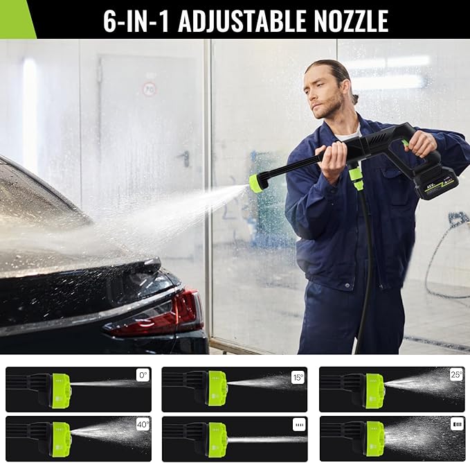 Cordless Pressure Washer Battery Powered, 870 PSI/60 Bar Portable Power Pressure Washer 48V with 6-in-1 Nozzle, Foam Pot, Hose for Garden Car Floor Yard Fence Wall Cleaning