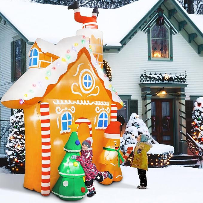 10FT Christmas Inflatables Outdoor Decorations, Inflatable Gingerbread House Decoration with LED Colored Lights, Inflatable Christmas Decorations Outdoor for Yard Lawn Garden