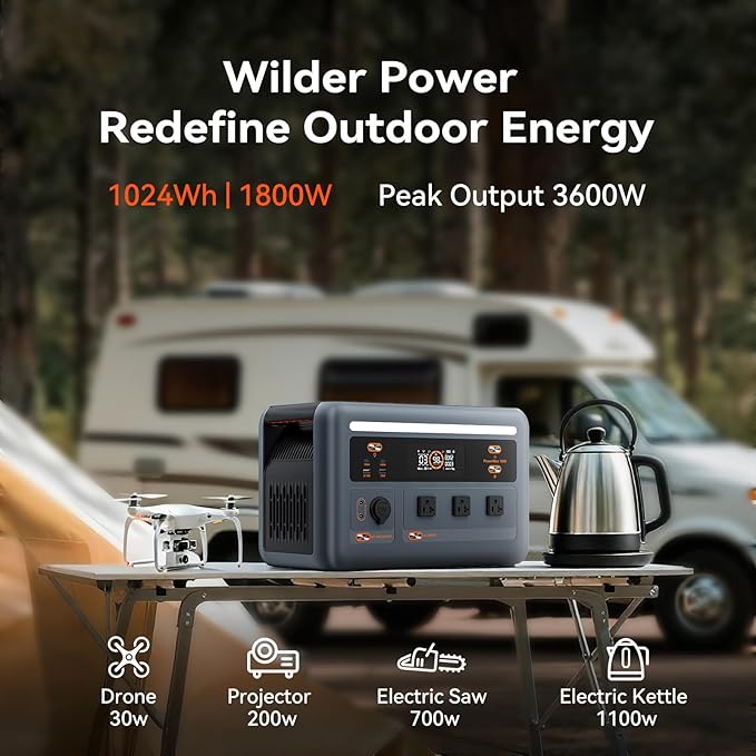 OSCAL PowerMax 1800 Portable Power Station, 1024Wh LiFePO4 Battery, 1800W AC (3600W Surge)/100W USB-C Output,Solar Generator(Solar Panel Optional) for Camping, RV, Home Backup Power