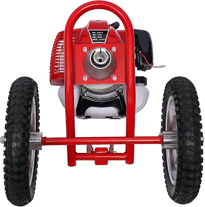 49CC Gas Powered Lawn Mower Two Stroke Hand Push Weeder 2 in 1 Lawn Mower Trimmer with Weeding Blade & 2 Loosening Blades 1.8Kw Walk Behind Lawn Mower for Home, Yards, Gardens, Small Farms