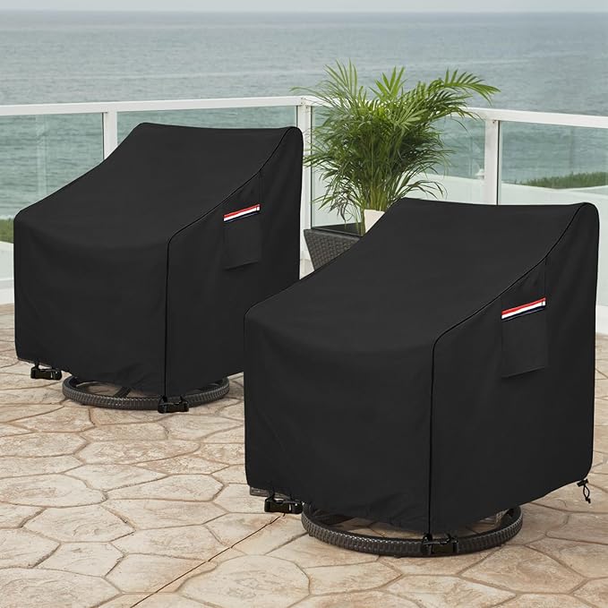 Okcool Outdoor Swivel Chair Cover 2 Pack,Outdoor Furniture Patio Chair Covers Waterproof Clearance,(27.5"W x 32.5"D x 39"H) Outdoor Lawn Patio Furniture Covers,Black