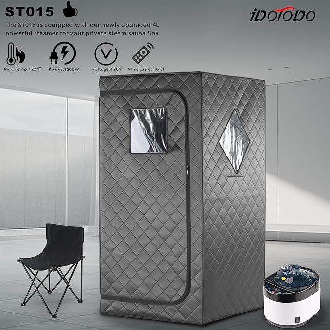 Portable Steam Sauna Box for Home, Portable Sauna for Home Spa, One Person Foldable Lightweight, Full Body Sauna Tent for Relaxation, 1600W & 4L Steamer Generator, Foldable Chair