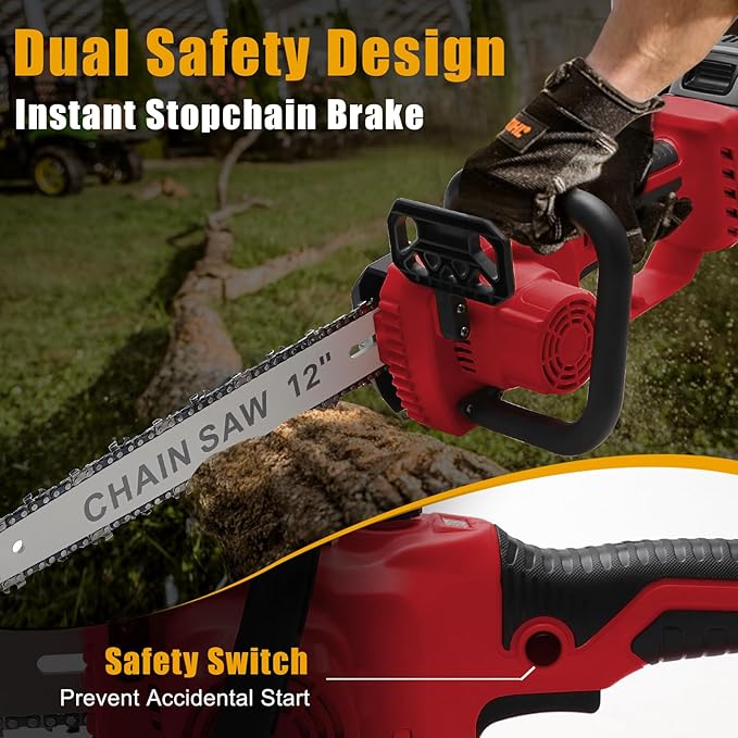 Mini Chainsaw Cordless for Milwaukee 18V Battery, Brushless Electric Chainsaw 12"/ 10" with Auto Oiler & Security Lock, for Tree Trimming, Branch Wood Cutting (Tool Only)
