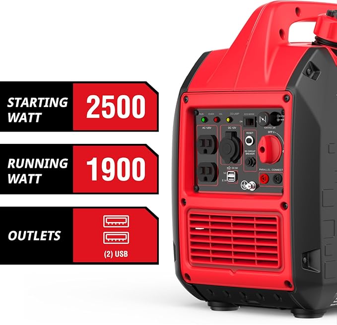 PowerSmart 2500-Watt Portable Gas Inverter Generator, Super Quiet, High Fuel-Efficient Generator, Lightweight, CARB Compliant PS5025