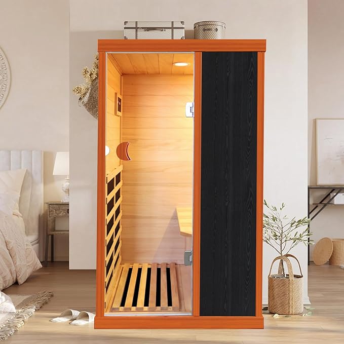 1 Person Sauna Far Infrared Sauna 800W Indoor Home Sauna Low EMF 110V with Control Panel 7 Color Light 28.7 * 35.2 * 61.4 inch