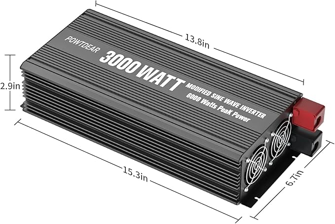 Power Inverter 3000 Watt, Power Converter 3000W DC 12V to 110V AC Car Inverter with 2.4A USB Ports 3 AC Outlets, Black