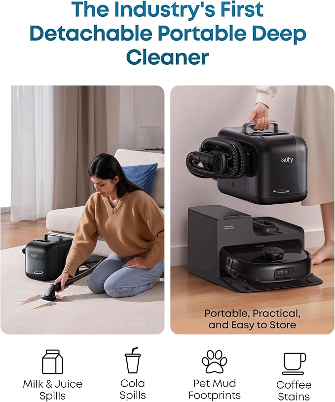 eufy Robot Vacuum E28, Portable Deep Cleaner for Carpet, HydroJet System with Roller Mop, All-in-One Robot Vacuum and Mop Combo, 20,000 Pa Suction, Zero-Tangling, Corner-to-Edge Cleaning (Upgraded)