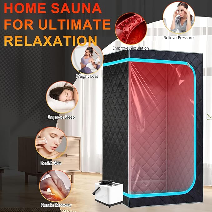 Portable Steam Saunas,Full Body Steam Sauna Box with 3L Steamer Pots for Home Spa,Sauna Tents 16 Levels 99 Minutes with Remote Control,Foldable Chair 33.8''x 33.8''x 65.74''