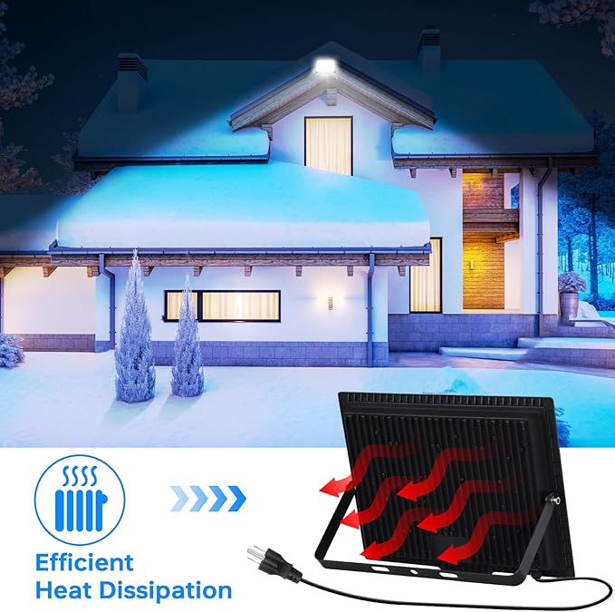 150W Outdoor LED Flood Lights with 10FT Power Cord, 18000LM 5000K White Floodlight, IP66 Waterproof Plug in Flood Light Outdoor Yard Lights for Garden, Garage, Yard, Lawn, Stadium(2 Pack)