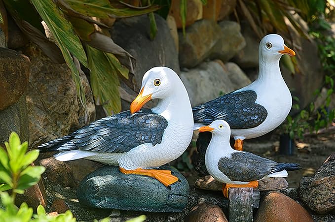 Real Seagull Outdoor Sculpture,Garden Funny Bird Statue,Beach Statue,Resin Animal Seabird Ornaments,Coastal Beach Decor for Outdoor Table Decor for Garden,Terrace,Lawn,Yard