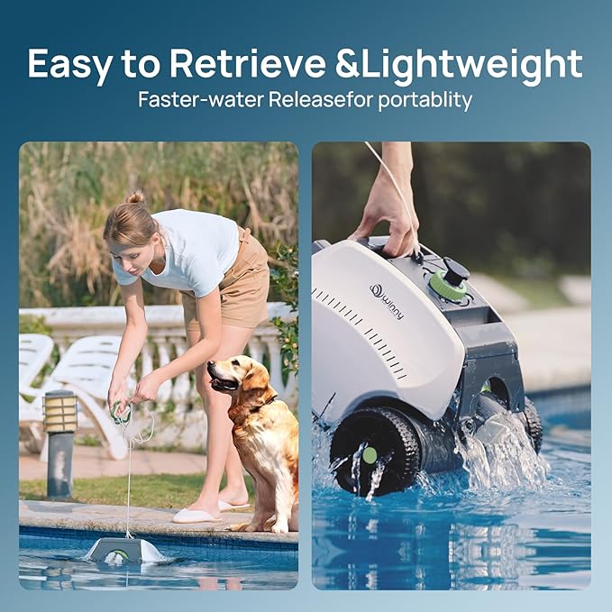 (2025 Upgrade) Cordless Robotic Pool Vacuum for Above Ground Pools, 130-Mins Runtime Pool Cleaner with Self-Parking & 1300 Sq. Ft Coverage, Powerful Suction & 6600mAh (White&Green)