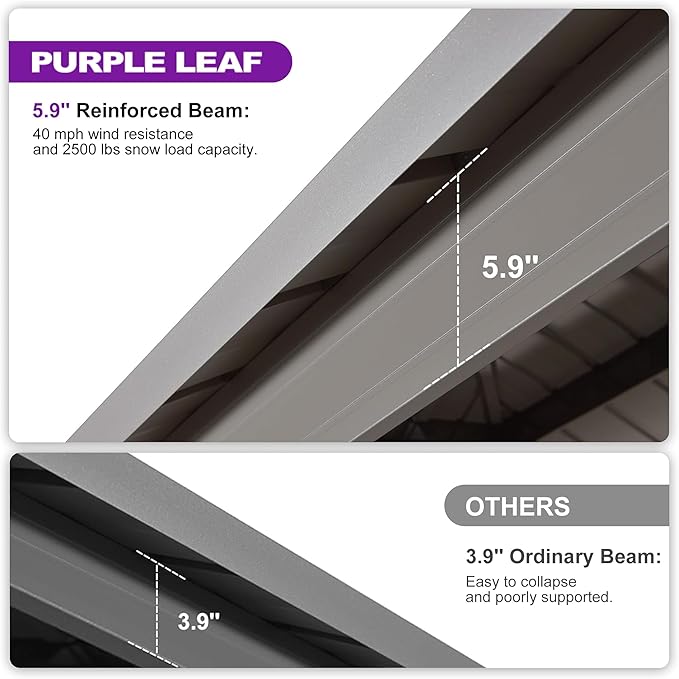 PURPLE LEAF 12' x 14' Outdoor Hardtop Gazebo with 9 Pieces Outdoor Dining Set, Champagne Aluminum Gazebo with Galvanized Steel Double Roof, Curtains and Netting for Patio Lawn and Garden