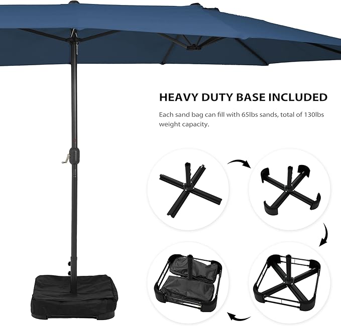 Sundale Outdoor 15ft Large Patio Umbrella with Base Included and Umbrella Cover, Outdoor Double-Sided Umbrella