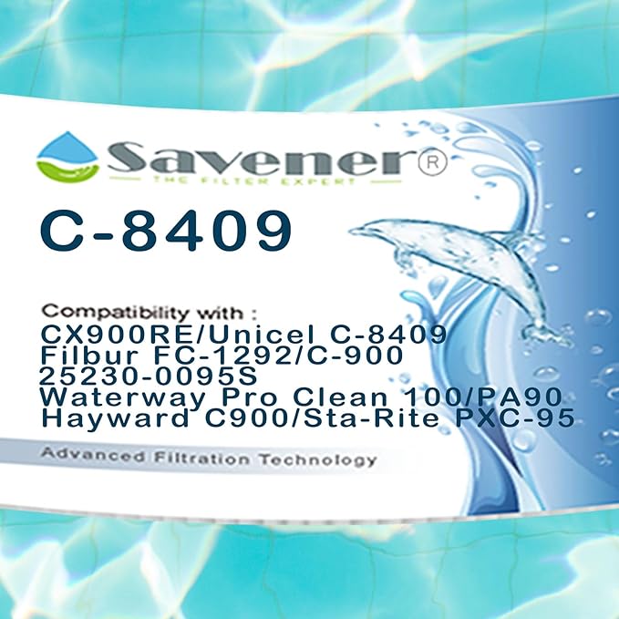 Savener® C-8409 Pool Filter Cartridge, Replaces Hayward C900, CX900RE, Unicel C-8409, Filbur FC-1292, Sta-Rite PXC-95, Waterway Pro Clean 100, C-900, PA90, 25230-0095S, 90 Sq. Ft, 1 Pack
