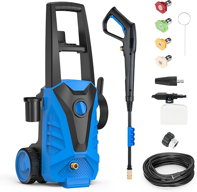 DUMOS Electric Pressure Washer, High Pressure Cleaning Machine with Foam Cannon, 2.0 GPM Power Washer with 5 Quick Connect Nozzles for Fences Decks Patios