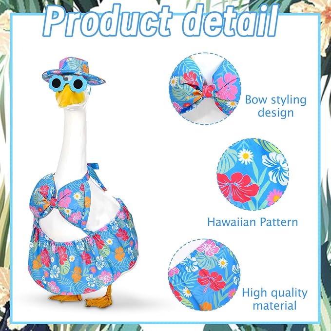 Summer Goose Outfit Porch Goose Outfits Bikini Goose Clothes Hawaiian Porch Goose Clothes for 23" Cement Plastic Goose Outdoor Garden Yard Patio Decor (Blue)