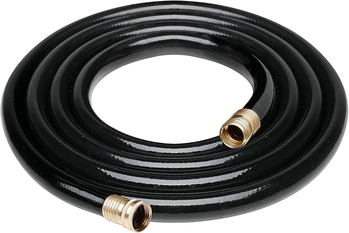 Worth Lead-in Black Garden Hose 3/4 in. x 25 ft. -Kink Free, No Leaking, Male/Female Fittings -Heavy Duty Durable Flexible Lightweight Water Pipe -Brass Aluminum Ends for Household & Commercial